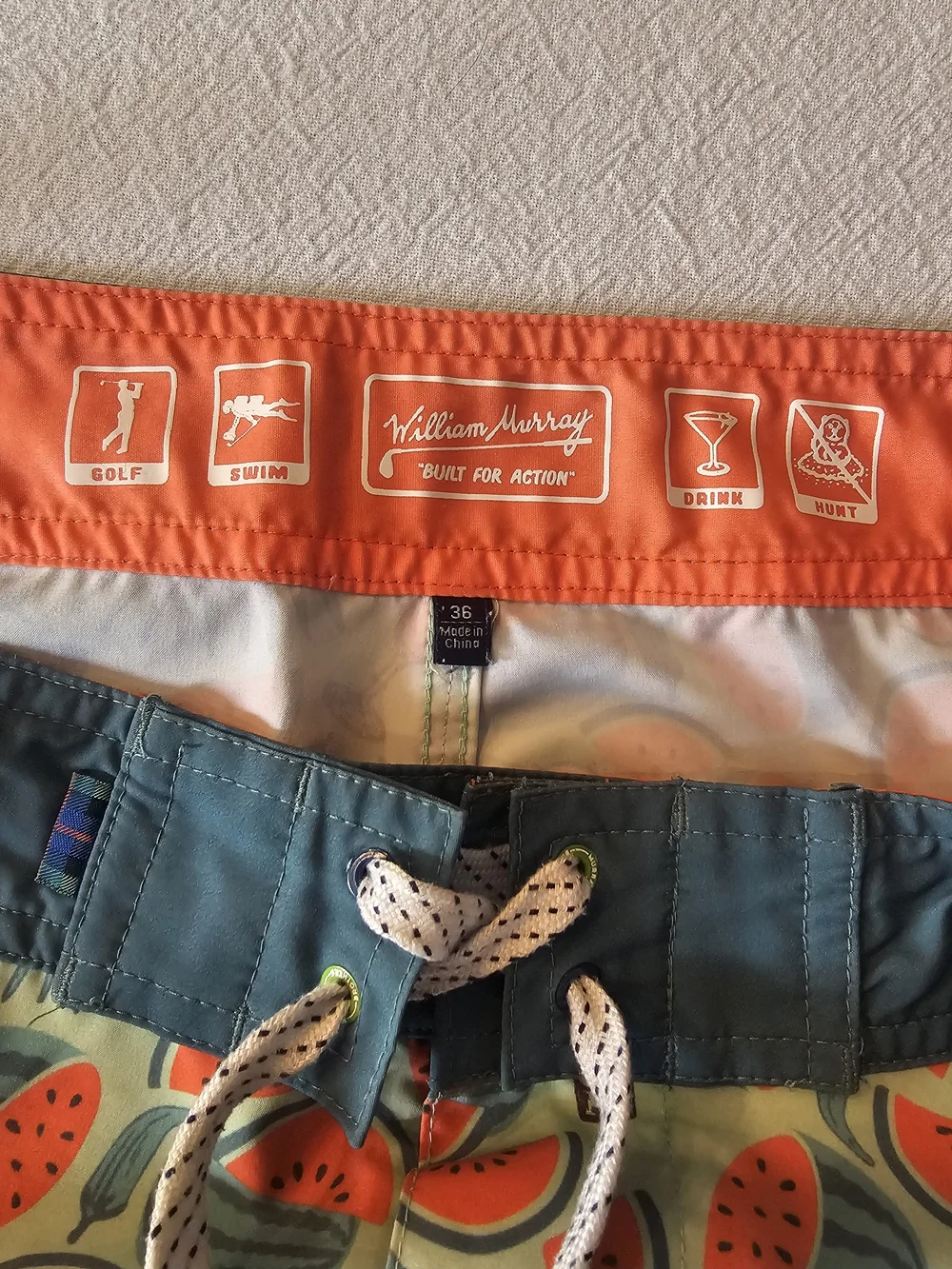 William Murray Golf 36 Watermelon Cocktail Board Shorts Swim Trunks Seed Spitter